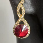 Kırmızı taş sallanan vintage tasarım akşam küpe otantik küpeler