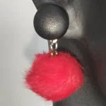 Kırmızı Peluş Ponpon Tasarım Küpeleri