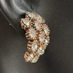 Beyaz Taş Vintage Tasarım Akşam Küpeler Bronz
