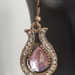 Pembe Taş Sallanan Vintage Tasarım Akşam Küpe Otantik Küpeler