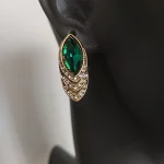Yeşil Taş Akşam Tasarım Vintage Küpe Altın Kaplama