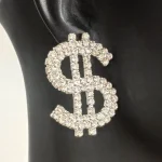 Kadın Taş Çırpılmış Dolar Figürü Küpe Gümüş Renk