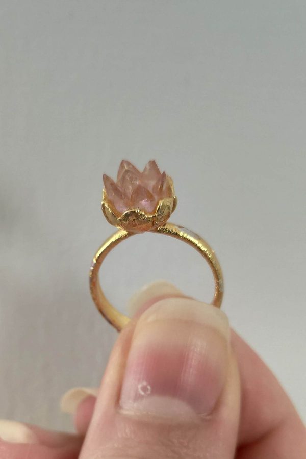 Zirkon taşı lotus çiçek ayarlanabilir altın yüzük
